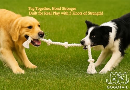 35" Dog Rope Tug Toy – 5-Knot Cotton Rope, Perfect Balance for Tug & Chew, Durable Interactive Toy for Medium & Large Dogs (22–88 lbs), Indoor & Outdoor, Washable, White