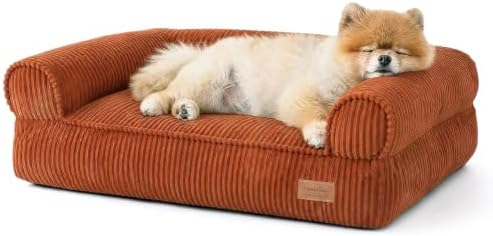 FUKUMARU Dog Couch Bed, Corduroy Cozy Cat Bed, Waterproof, Washable Cover