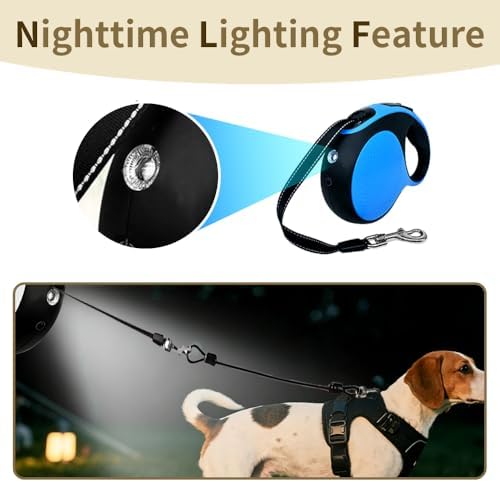 Retractable Dog Leash with Chew Proof Cable,Durable Pet Walking Leash for Large Medium Small Dogs up to 110 lbs (Blue, 16ft)
