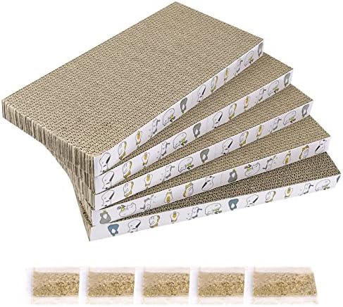 PatiencET Cardboard Cat Scratcher 5 Pack, Cat Scratching Board with Catnips