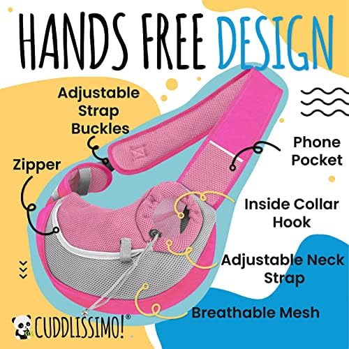 Cuddlissimo Small Dog Sling Carrier, Pet Cat Sling, Puppy Pouch - Pink-L