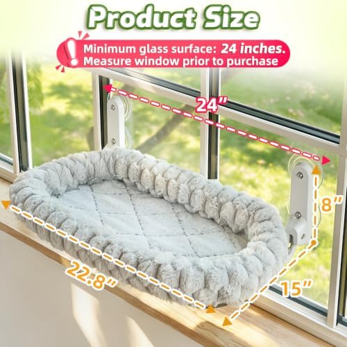 AMOSIJOY Foldable Cat Window Perch with Cloud-Soft Cushion Bed, L Gray