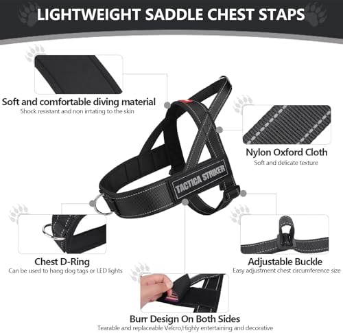Dog Harness, Upgraded Escape Proof Adjustable Vest Puppy Outdoor Walking, Soft Breathable Jacket with Reflective Strips for Dark Night (Black, XL)