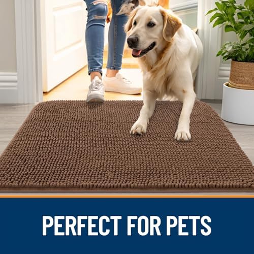 OLANLY Dog Door Mat for Muddy Paws 48x30, Super Absorbent Chenille Mud Mat