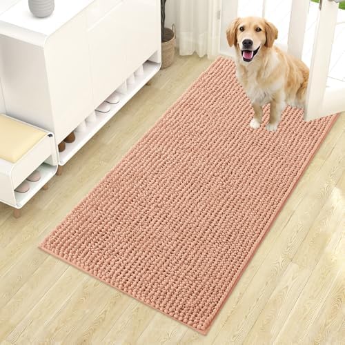 OLANLY Dog Door Mat for Muddy Paws 44x24, Extra Absorbent Chenille Mud Mat