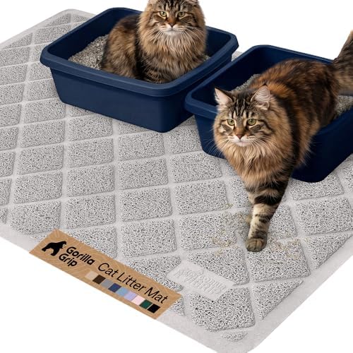 GORILLA GRIP Cat Litter Box Mat, Coiled Mesh Trapping Mats 47x35 Light Gray