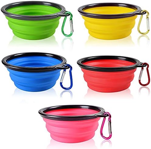 SENHAI Collapsible Travel Bowls for Dogs Cats Pets, 5 Pack Raised Bowls for Feeding Watering on Journeys Hiking Camping, Lightweight & Portable