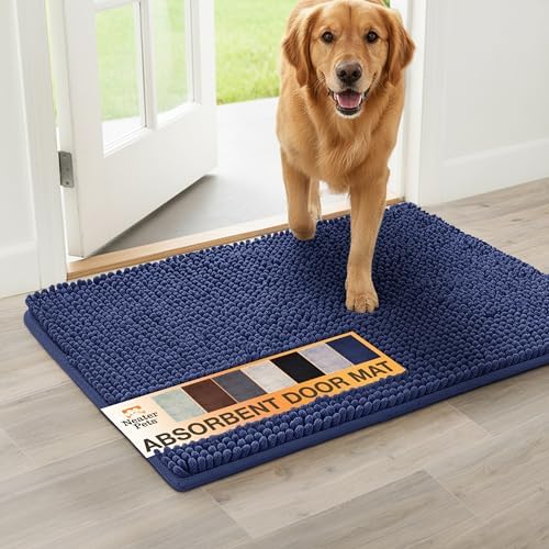 Neater Pets Muddy Paws Dog Door Mat 30” x 20” – Super Absorbent & Quick-Dry Chenille Doormat for Trapping Dirt, Water, Mud - Non-Slip & Machine Washable Pet Rugs for Entryway, Indoor Mud Mats, Navy