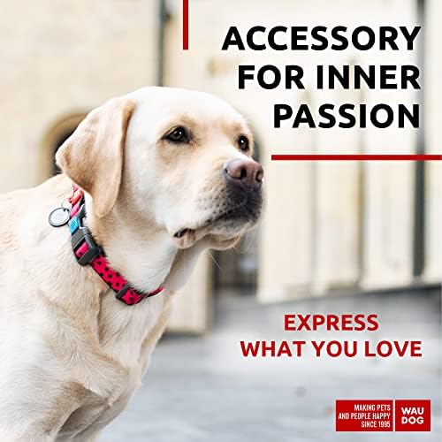 WAUDOG Adjustable Nylon Dog Collar for Large Small Medium Dogs with QR Tag
