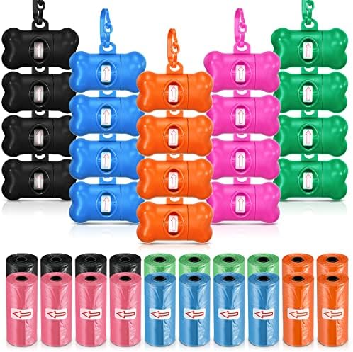 Sabary 20 Pack Dog Poop Bag Holder Bone Shaped with Clip Leakproof