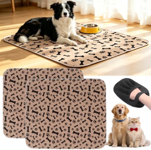 Puppy Pee Pads with Pheromones 2Pack, Washable Puppy Training Pads for Dogs Reusable Puppy Potty Pads for Dogs and Cats(with Pet Hair Removal Gloves)