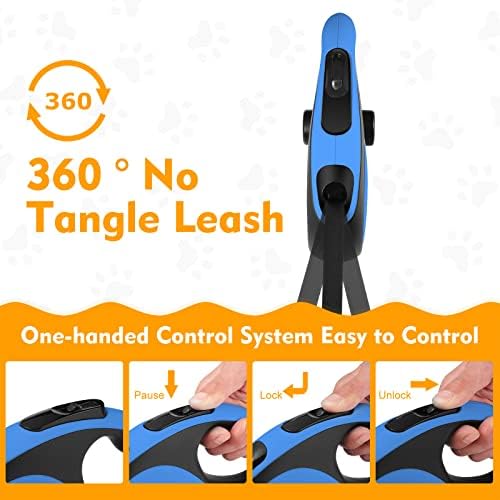 26 Ft Retractable Dog Leash with Chew Proof Cable - Blue
