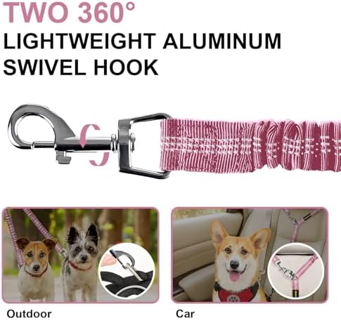 MingXpet 2 Dog Leash, Dog Leash for 2 Dogs, 360° Swivel No Tangle Double Walking Training Leashes for Large Dogs that Pull, Comfortable Shock Absorbing Reflective Bungee, Pink