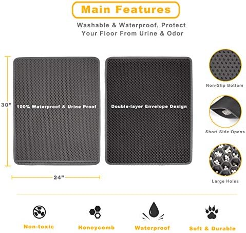 LeToo Cat Litter Mat Large 30 x 24 in No Phthalate Non-Slip Urineproof Grey