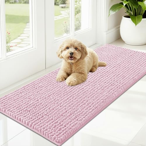 OLANLY Dog Door Mat for Muddy Paws 47x20, Extra Absorbent Chenille Mud Mat