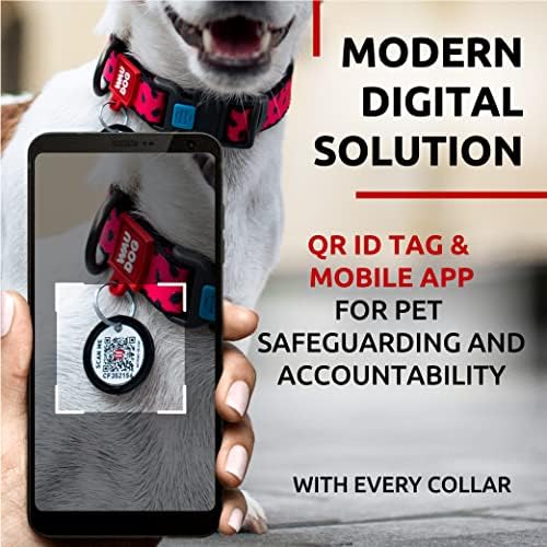 WAUDOG Adjustable Nylon Dog Collar for Large Small Medium Dogs with QR Tag