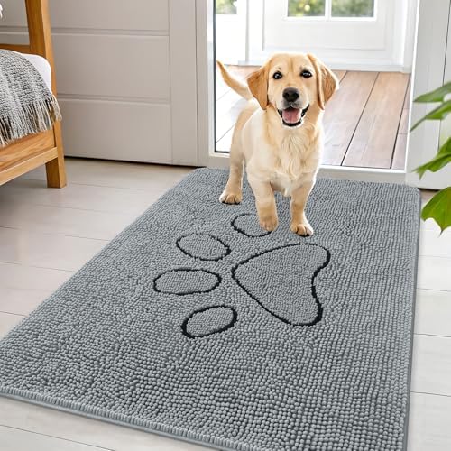 OLANLY Dog Door Mat for Muddy Paws 44x32, Paw Print Design Chenille Mud Mat