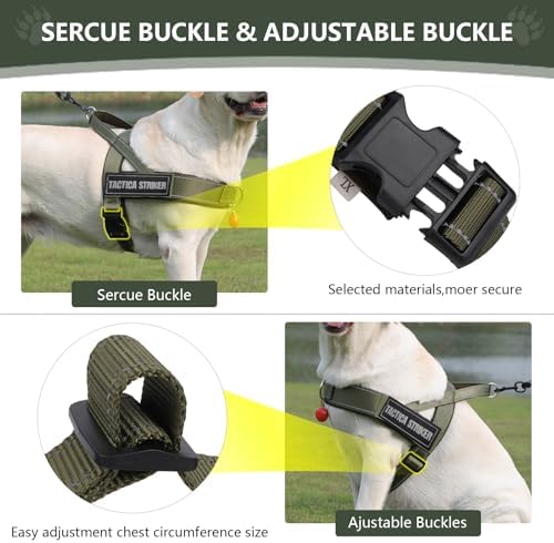 Dog Harness, Upgraded Escape Proof Adjustable Vest Puppy Outdoor Walking, Soft Breathable Jacket with Reflective Strips for Dark Night (Army Green, XL)