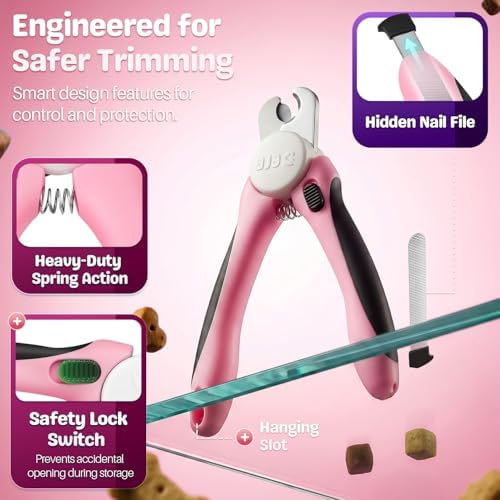 Flexzion Dog Nail Clippers and Cat Nail Trimmer with Safety Guard, Pink