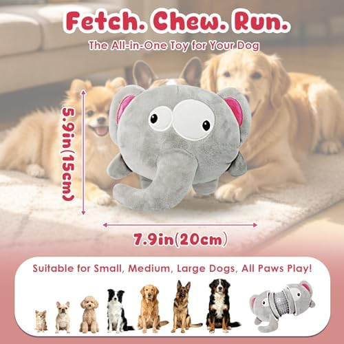 XIAPIA 3-in-1 Plush Elephant Squeaky Dog Toys for Aggressive Chewers