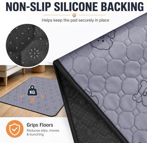 Washable Pee Pads for Dogs 2 Pack, Reusable Waterproof Leak-Proof Puppy Training Pads, Super Absorbent Non-Slip Dog Whelping Pads for Crate, Playpen, Bed & Floor (36"x51" Gray)