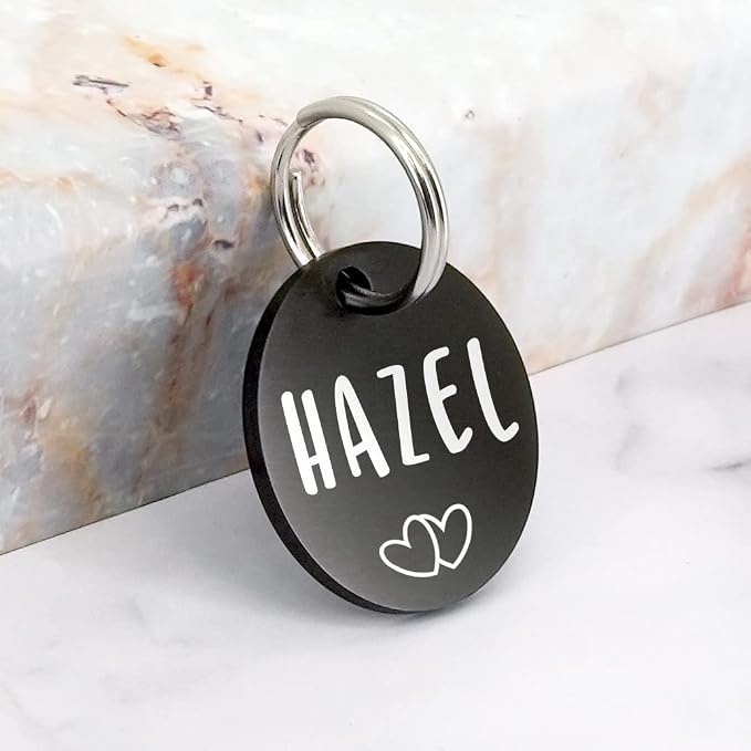 Ultra Joys Personalized Dog Tags for Pets - Durable Stainless Steel Customizable Dog Cat ID Tags - Dog Tags for Safety Optional Engraved on Both Sides -Round Shape Dog Tag Large Size, Black