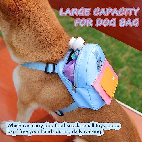Dog Backpack Harness with Leash,Cute Pet Puppy Backpacks Bulid-in Dog Poop Bag Dispenser,Adjustable Pets Self Carrier Bag for Small Medium Dogs Travel Hiking Daily Walking (M, Blue)