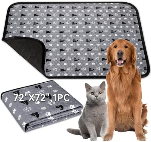Washable Pee Pads, 72" x 72", Waterproof Reusable Pet Training Pads, Non Slip Bowl Mats with Great Absorption, Reusable Puppy Pee Pads for Floor, Sofa, Car