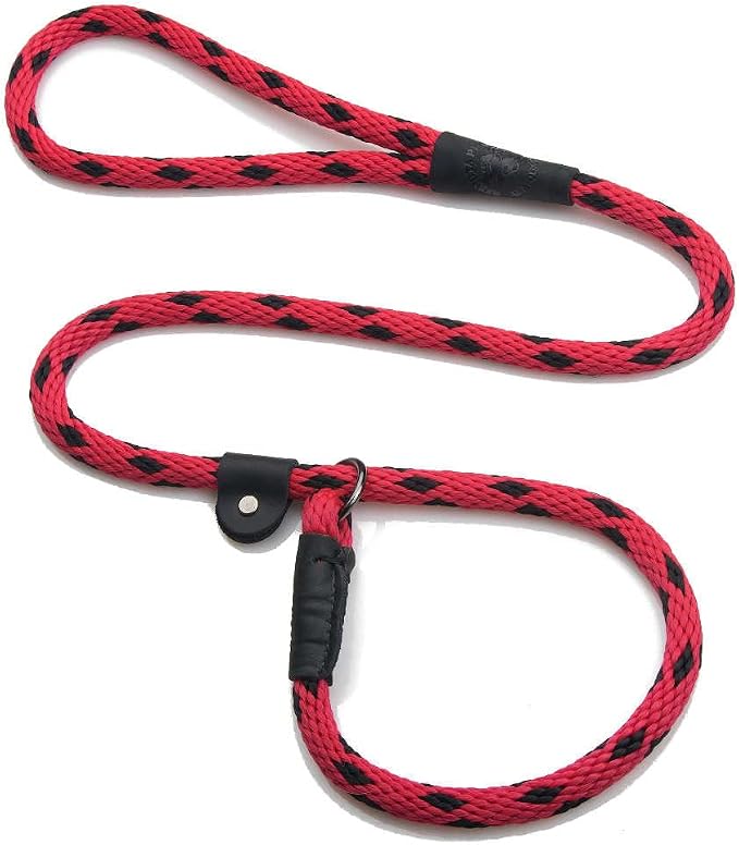 Mendota Pet Slip Leash - Dog Lead and Collar Combo - Made in The USA - Black Ice Red, 1/2 in x 6 ft - for Large Breeds
