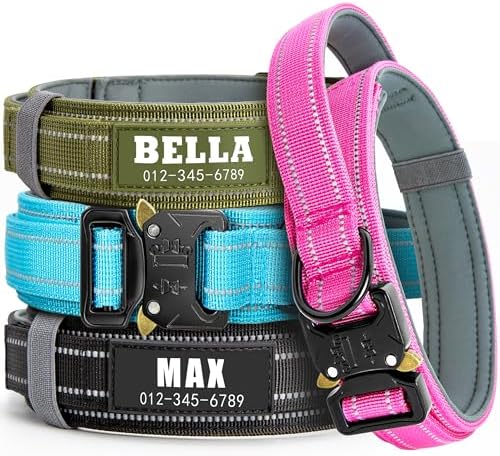 Personalized Tactical Dog Collar with Handle, Reflective & Padded