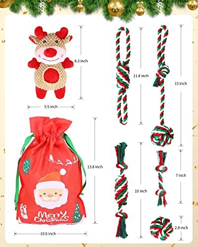 Pweituoet Christmas Dog Toys, 6 Pack Dog Rope Toys and Plush Dog Toys/Dog Gifts for Puppy Small Medium Large Dogs