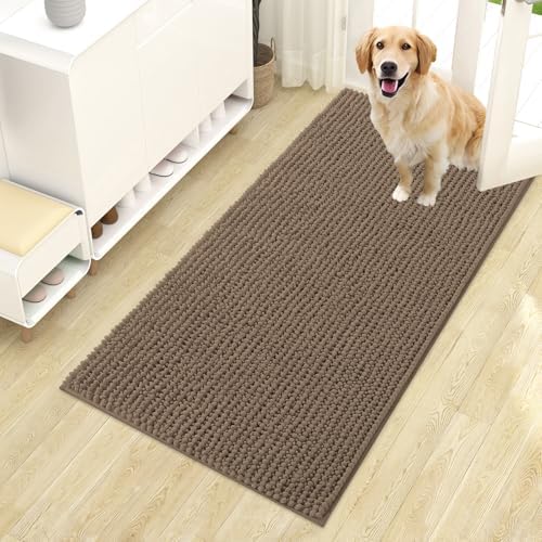 OLANLY Dog Door Mat for Muddy Paws 44x24, Extra Absorbent Chenille Mud Mat