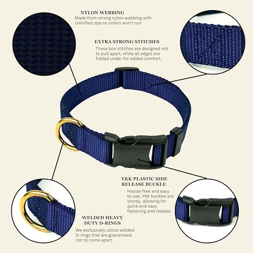 Country Brook Petz - Everyday Nylon Dog Collar for Large, Medium, and Small Dogs and Puppies - for Everyday Use in 30+ Colors (Large, 1 Inch Wide, Navy Blue)
