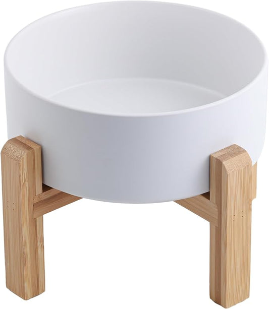 White Raised/Elevated Ceramic Dog Bowl for Medium Large Sized Breeds,Large Dog Food Water Bowl with Stand,8 in Non Slip Heavy Weighted 1800ml/ 7.6 Cups/60 OZ
