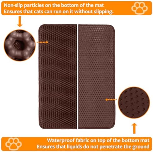 22"x30" Cat Litter Mat, EVA & Fabric Double Layer Design Waterproof Bottom Cat Litter Mat, Anti-slip Litter Box Mat, Easy To Catch Pet Litter, Easier To Clean, Washable, Soft on Paws, Brown