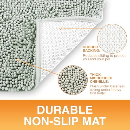 Neater Pets Muddy Paws Dog Door Mat 24” x 17” – Super Absorbent & Quick-Dry Chenille Doormat for Trapping Dirt, Water, Mud - Non-Slip & Machine Washable Pet Rugs for Entryway, Indoor Mud Mats, Green
