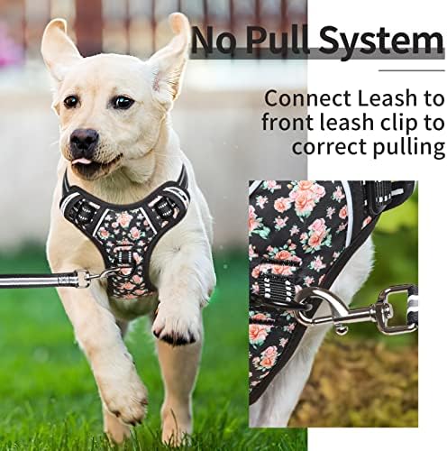 HEELE Dog Harness Harness for Small Dogs No Pull Dog Vest Harness for Small Dog with Soft Padded Handle Reflective for Outdoor Training, Flower-Black, S