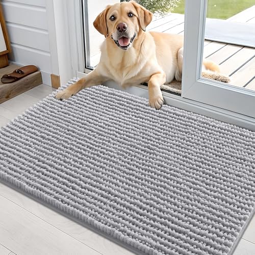 OLANLY Dog Door Mat for Muddy Paws 36x24, Extra Absorbent Chenille Mud Mat