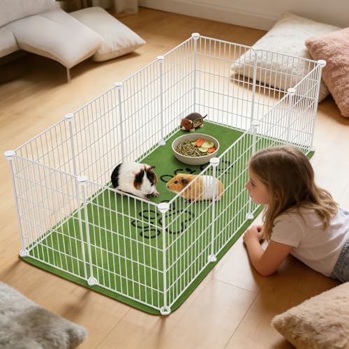 Homimp Guinea Pig Cage Liners, 2 Pack Washable Small Animal Bedding, Fast and Super Absorbent Mat for Small Animal Rabbit Bunny Hamster, Green Long Wool Fake Grass for Potty Training, Green 24"×44"