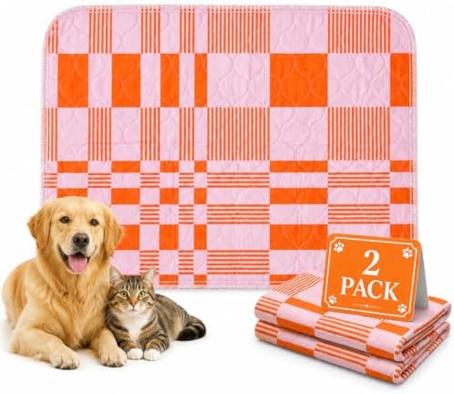 Washable Pee Pads for Dogs, 2 Pack Training Pads Puppy Pads Leak-Proof Reusable Pet Pad, Super Absorbent and Non-Slip Litter Cats Mat for Whelping, Playpen, Housebreaking, Pink 18''x24''