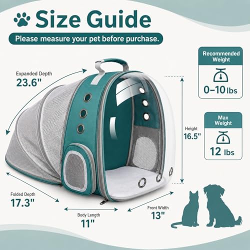 Expandable Cat Carrier Backpack with Bubble Window, Green