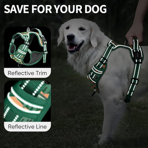 HEELE Dog Harness, No Pull Adjustable Padded Reflective Harness for Small Medium Large Dogs with Handle for Walking Training, Wilderness, XL