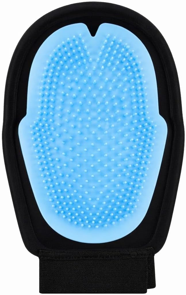 Pet Grooming Gloves for Dogs & Cats – Double Sided Deshedding Glove, Hair Remover & Massage Brush for Shedding Fur (Light Blue)