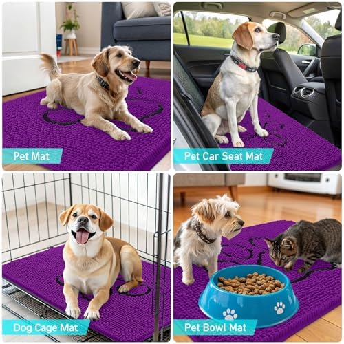 OLANLY Dog Door Mat for Muddy Paws 48x30, Paw Print Design Chenille Mud Mat