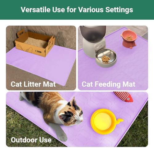 Cat Litter Mat, Large 32'' x 24'' Silicone Litter Box Mat for Litter Trapping, Waterproof, Non-Slip, Easy to Clean, Purple
