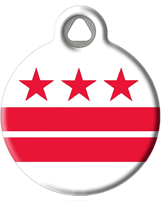 Washington DC Flag Personalized Pet ID Tag for Dogs and Cats, Silent Polymer Coated Pet ID Tag with Customized Identification Information - Small,875" Diameter