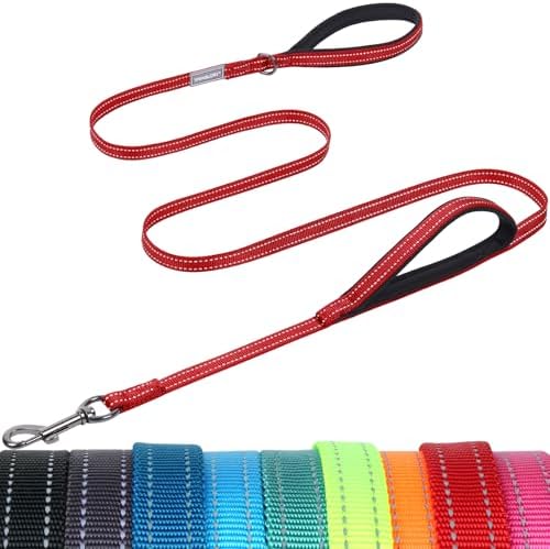 VIVAGLORY Double Handle Dog Leash Twingrip, 4ft x 1/2in, Red