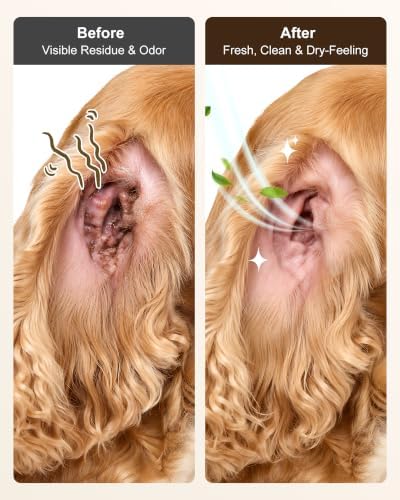 Dog Ear Cleaner for Floppy Ears & Long-Eared Breeds, Deodorizing Ear Cleaning Solution, Helps Keep Ears Dry After Swimming, Bath & Rainy Walks, Gentle Daily Ear Care for Dogs