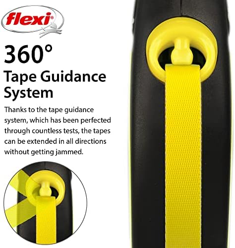 FLEXI® Neon Tape Retractable Dog Leash, Large, 16 ft - Neon Yellow/Black