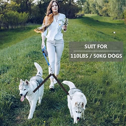 Dual Retractable Dog Leash for Walking 2 Small to Large Dogs up to 110 lbs / 50 kg,Double Headed 16 ft Extendable Dog Leash with Poop Bags--Non Slip Grip, 360 Tangle-Free,One Button Break & Lock,Blue